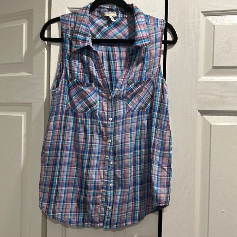 Joie Plaid Button Down Tank Top, Size Small